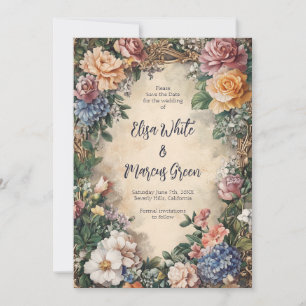 Reserve A Data Moldura Floral Elegante Casamento Vintage Encomend