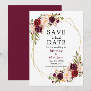 Reserve A Data Moldura Geo Floral Burgundy Aquarela