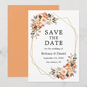 Reserve A Data Moldura Geo Floral de Outono em Aquarela Pêssego