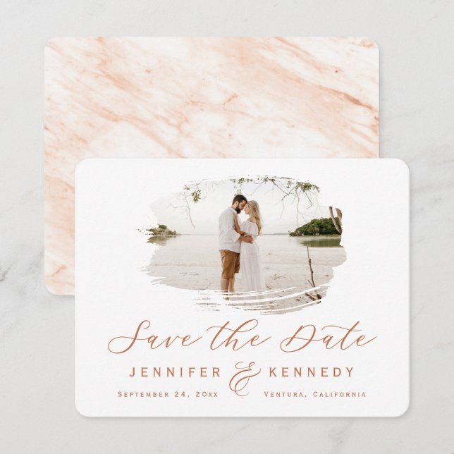 Reserve A Data Moldura Terracota Romântica com Foto (Frente/Verso)