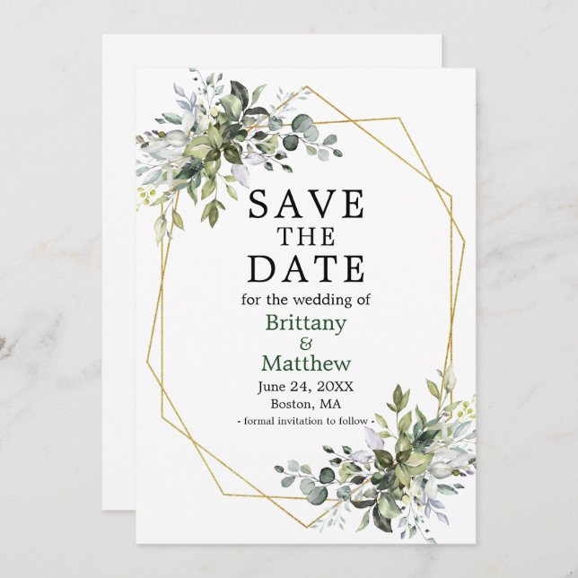 Reserve A Data Moldura Verde Dourada Geo Frame Branco Verde (Frente/Verso)