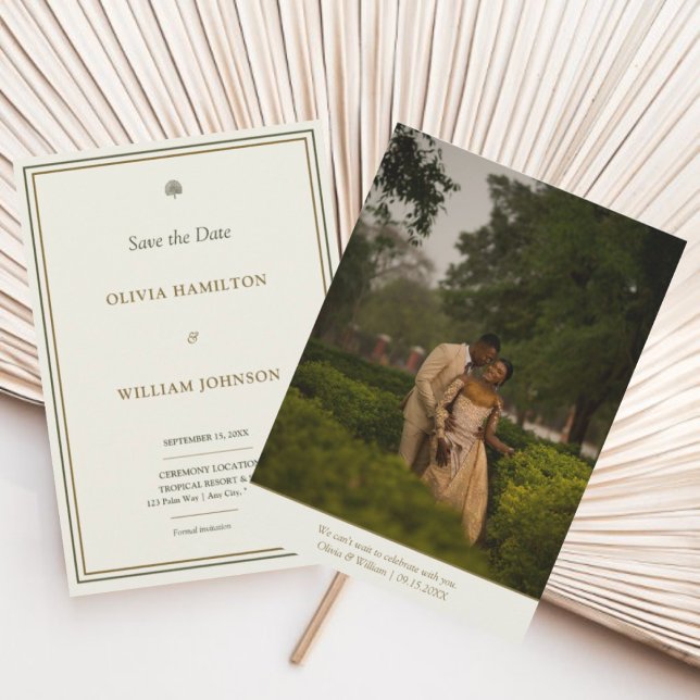 Reserve A Data Moldura Verde Marfim e Dourado 5x7 para Foto (Classic ivory & gold save the date with timeless photo back—announce your day in style.)