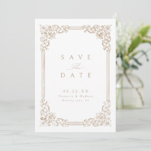 Reserve A Data Moldura Vintage Neutra Elegante Casamento