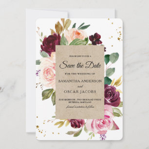 Reserve A Data Molody & Rustic Burgundy Kraft Frame Floral & Dour