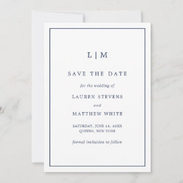 Reserve A Data Monograma Azul Marinho Simples Casamento Elegante