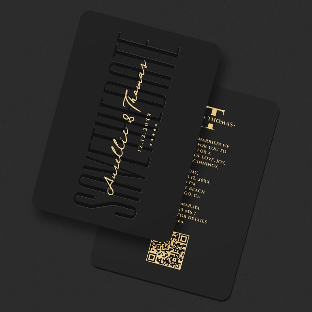 Reserve A Data Monograma Casado Preto Dourado Moderno Elegante QR (Monogram Wedding Elegant Black Gold Modern QR Save The Date
)