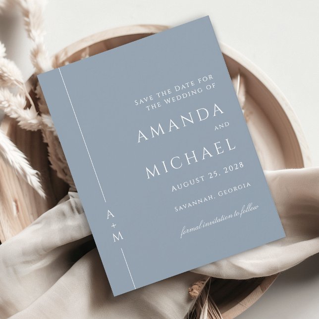 Reserve A Data Monograma Clássico Azul Simples Salva a Data (Criador carregado)