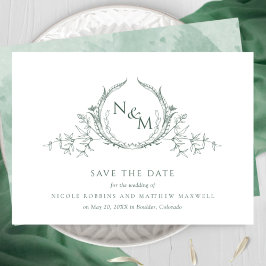 Reserve A Data Monograma de Aquarela Verde Elegante