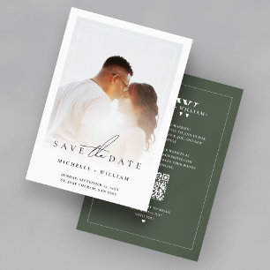 Reserve A Data Monograma de Casamento Minimalista Foto Musgo Verd