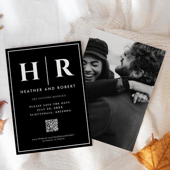 Reserve A Data Monograma de Casamento Preto Chic Simples Moderno  (Criador carregado)