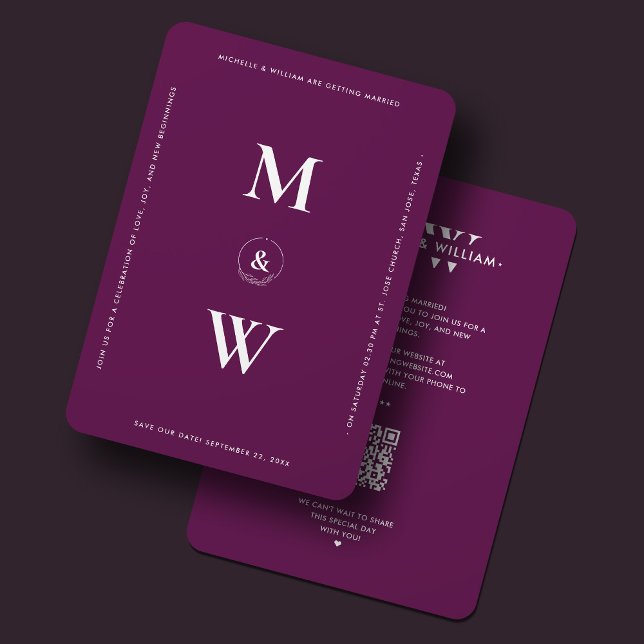 Reserve A Data Monograma de Casamento Simples Moderno Luxo Roxo (Modern Simple Wedding Monogram Luxury Purple Save The Date
)