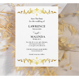 Reserve A Data Monograma de Cunho em Ouro Elegante para Casamento