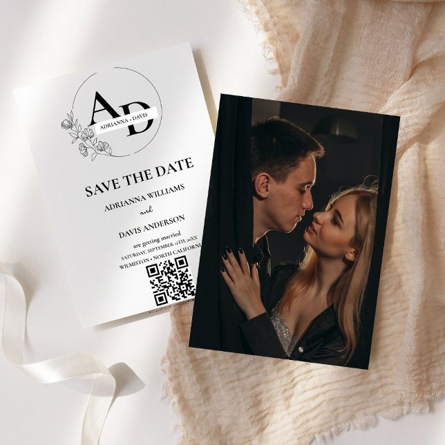 Reserve A Data Monograma de foto código QR de casamento minimalis (Criador carregado)