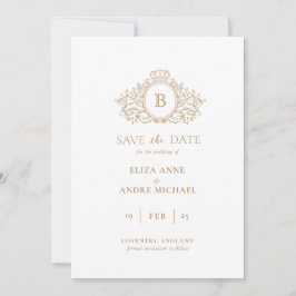 Reserve A Data Monograma Dourado e Branco Clássico Salvar a Data
