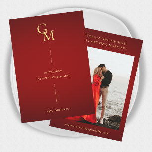 Reserve A Data Monograma Dourado Minimalista Casamento Escuro Ver