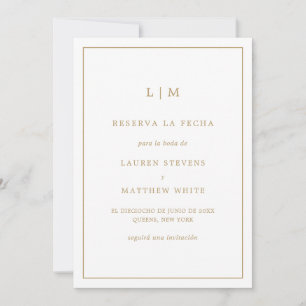 Reserve A Data Monograma Dourado Simples Casamento Espanhol