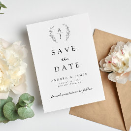 Reserve A Data Monograma Floral Crest Black & White Casamento