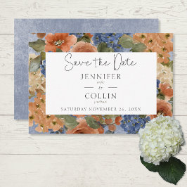Reserve A Data Monograma Floral Russo Azul e Laranja Queimado
