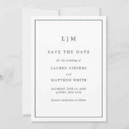 Reserve A Data Monograma Floresta Verde Simples Casamento Elegant