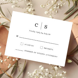 Reserve A Data Monograma Inicial Minimalista de RSVP de Casamento