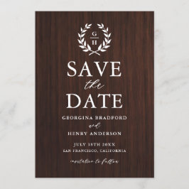 Reserve A Data Monograma Laurel Wreath Rustic Wood Salvar Data
