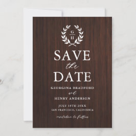 Reserve A Data Monograma Laurel Wreath Rustic Wood Salvar Data