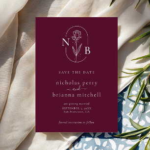 Reserve A Data Monograma Minimalista de Casamento Burgundy Modern