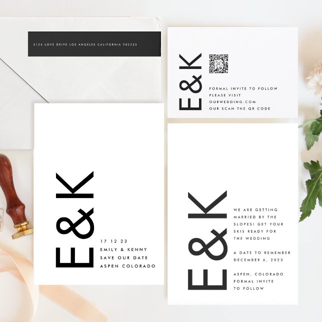 Reserve A Data Monograma não fotográfico preto e branco ultra-mod (Announcement showcasing suite - additional items (bought separately))