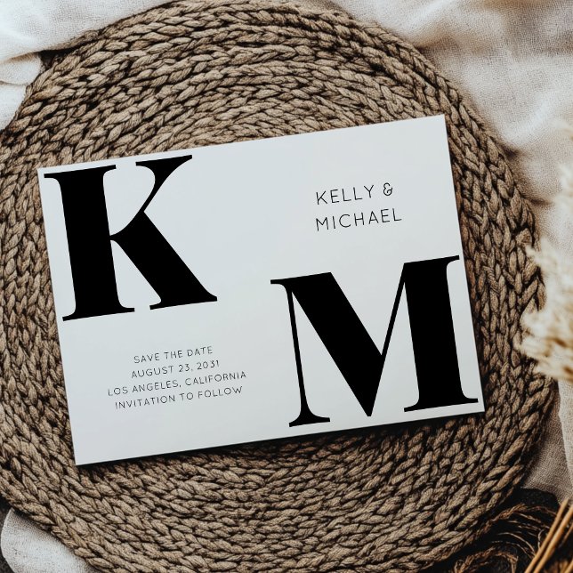 Reserve A Data Monograma Negro Negrito Iniciais Casamento Moderno (Criador carregado)