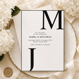 Reserve A Data Monograma Preto Branco Moderno para save the date