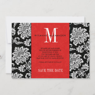 Reserve A Data Monograma Preto Vermelho Damasko Casamento Salve A