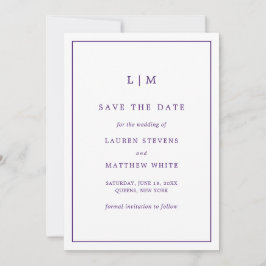 Reserve A Data Monograma Roxo Simples para Casamento Elegante