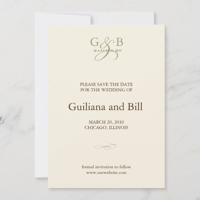 Reserve A Data monograma salvar a data (Frente)