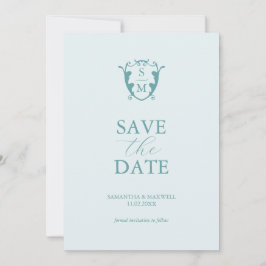Reserve A Data Monograma Simples Azul Claro para Save The Date