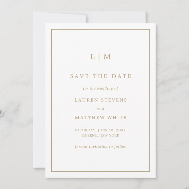 Reserve A Data Monograma Simples de Ouro Antigo Casamento Elegant (Frente)
