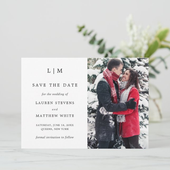 Reserve A Data Monograma Simples Foto Casamento Elegante (Em pé/Frente)