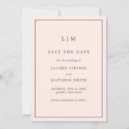 Reserve A Data Monograma Simples Rosa Bege Elegante Casamento
