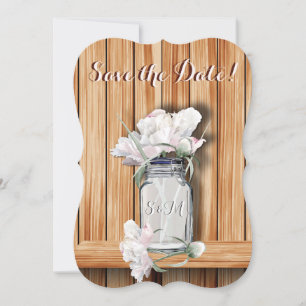 Reserve A Data Monogramas Rustic Mason Jar e Pêonias Rosa