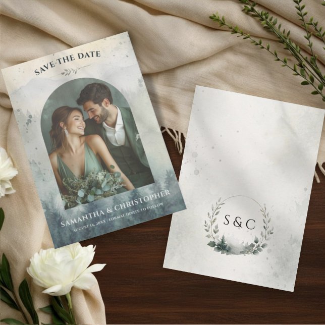 Reserve A Data Montanhas em Aquarela & Casamento de Árvores de Pi (Criador carregado)