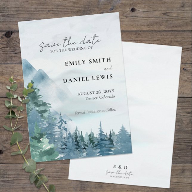 Reserve A Data Montanhas Watercolor de Casamento Dusty Rustic (Rustic Mountains Wedding Save the Date in Watercolor with Modern Typography)
