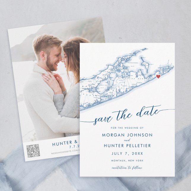 Reserve A Data Montauk Long Island Map Minimamente Moderno Marinh (Montauk Long Island Map Wedding Save the Date in Modern Minimal Navy Blue from Coastal Map Designs)
