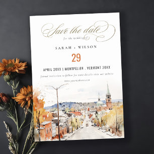 Reserve A Data Montpelier City Scape Vermont Watercolor Casamento