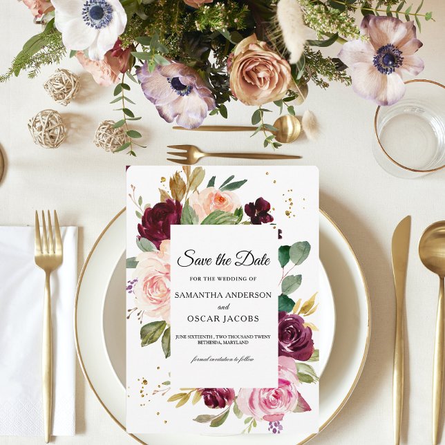 Reserve A Data Moody Burgundy Floral | Aquarela russa (Criador carregado)