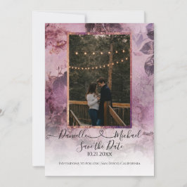 Reserve A Data Moody Modern Floral Purple Script Heart Foto