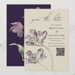 Reserve A Data Moody Watercolor Purple Tulips Casamento Código QR