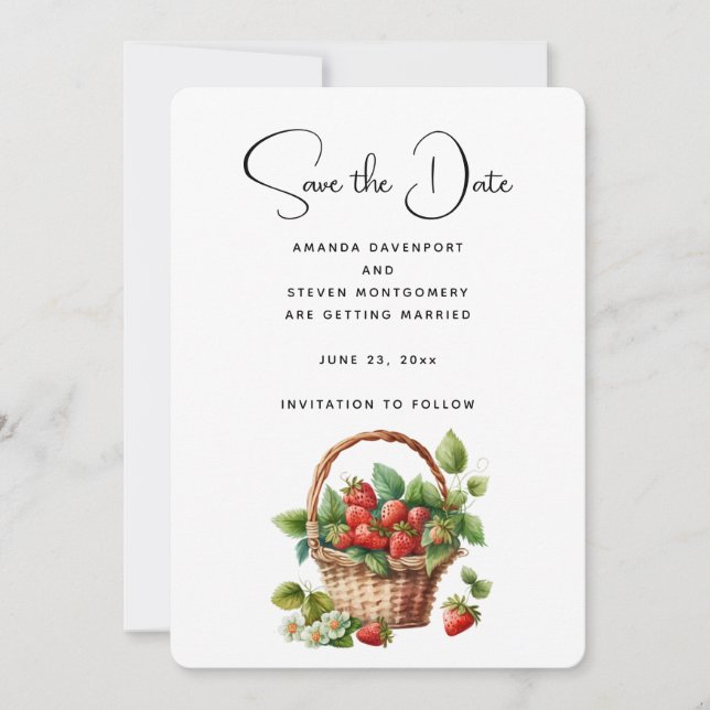 Reserve A Data Morangos frescos em uma cesta de Wicker (Frente)