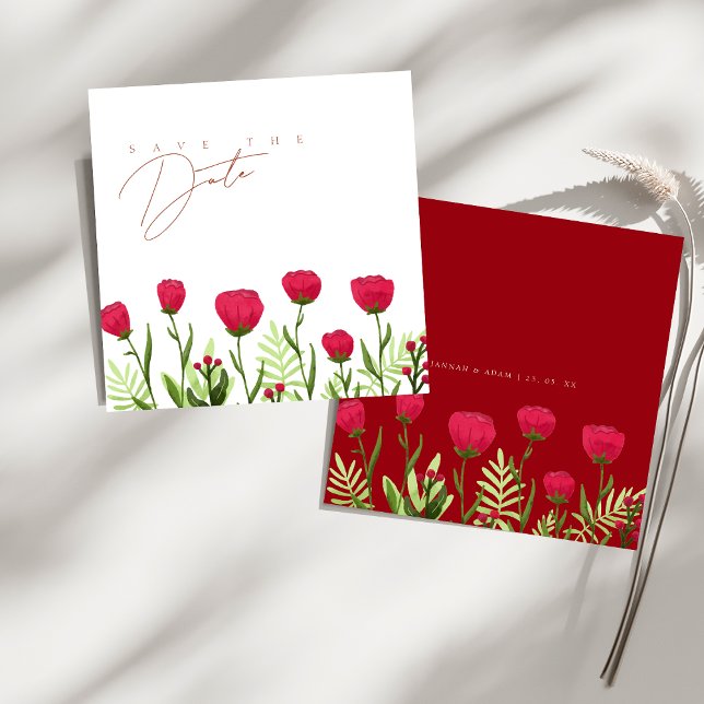 Reserve A Data Morcegos vermelhos matam a data (Crimson Red Poppies Flowers Wedding Save The Date)