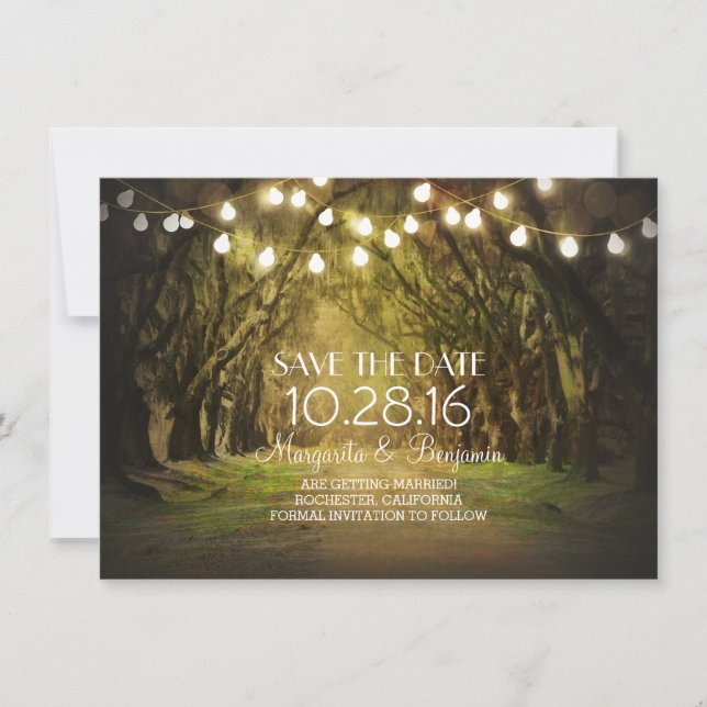 Reserve A Data Moss Tree Path Rustic String Lights Salvar Data (Frente)