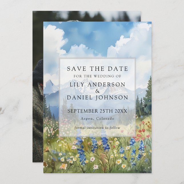 Reserve A Data Mountain Wildflowers Floral Meadow Photo Wedding (Frente/Verso)