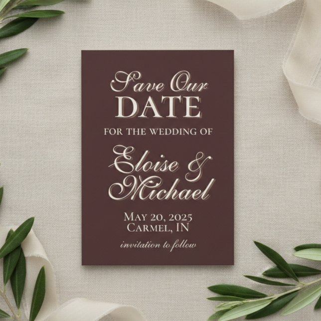 Reserve A Data Mousse Marrom Moderno Foto Vertical Save the Date (Modern Mousse Brown Vertical Photo Save the Date)